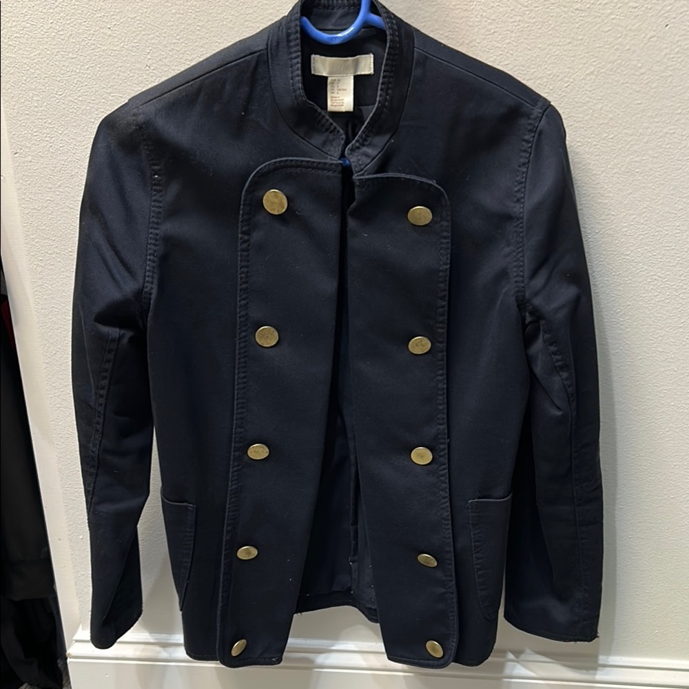 H&M Blue and Gold Blazer Double-Breasted Suit Jacket